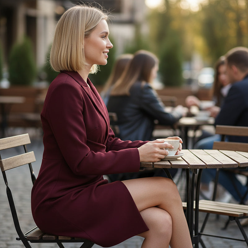 Elegantes Damen Mini-Blazerkleid in Wickeloptik mit V-Ausschnitt