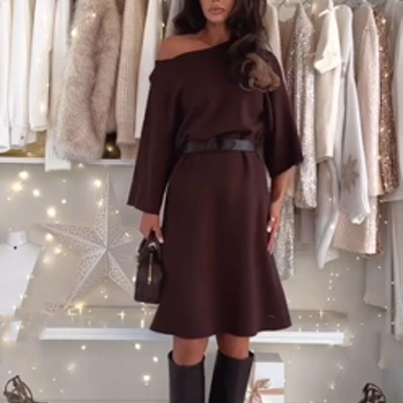 Damen-Midi-Kleid aus Strick mit Rundhalsausschnitt und lockerer Passform