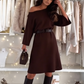 Damen-Midi-Kleid aus Strick mit Rundhalsausschnitt und lockerer Passform