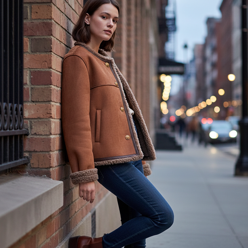 Kurze Winterjacke für Damen mit Knöpfen