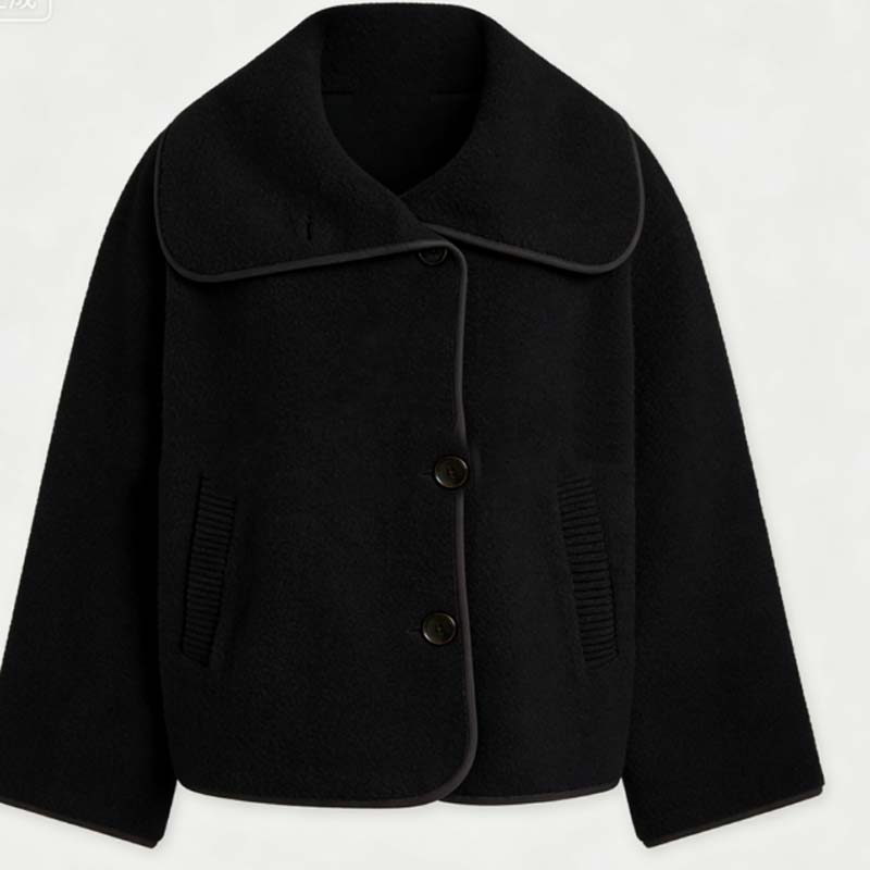 Strukturierte Damenjacke mit Umschlagkragen und Knopfleiste