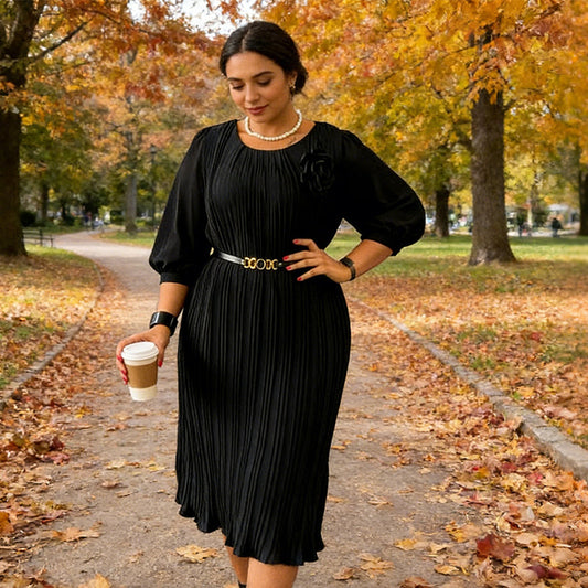 Damenkleid mit 3/4-Ärmeln, Falten und Gürtel🔥Kauf 2 Artikel versandkostenfrei🔥