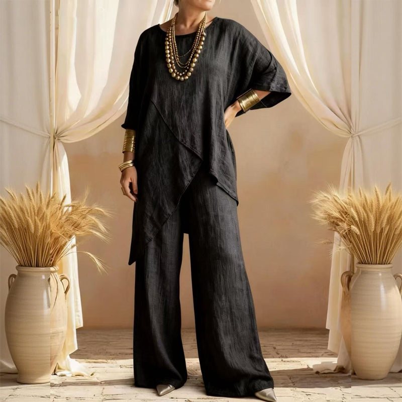 🔥Solange der Vorrat reicht 55% Rabatt!🎉Zweiteiliges Damen-Outfit mit lockerer Passform und asymmetrischem Oberteil