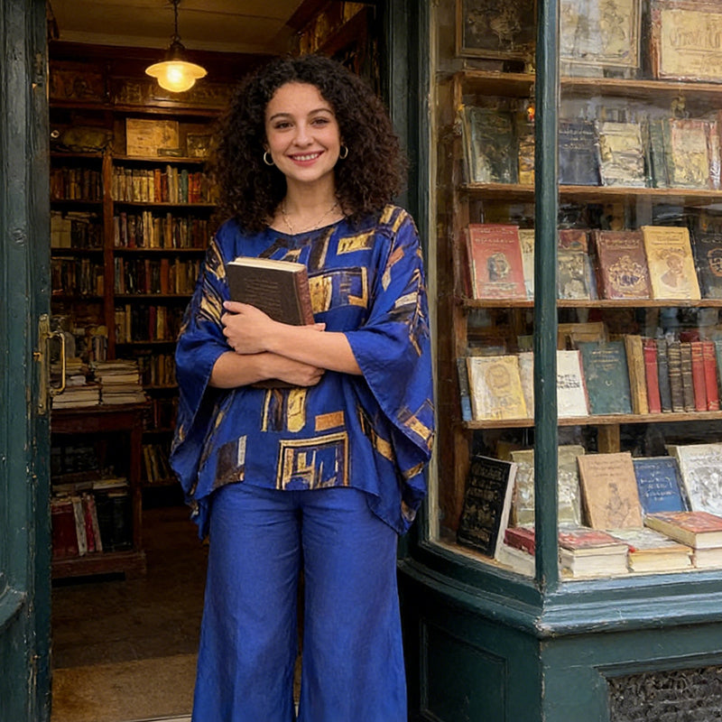 2-teiliges Set aus bedrucktem Oberteil und Hose für Damen