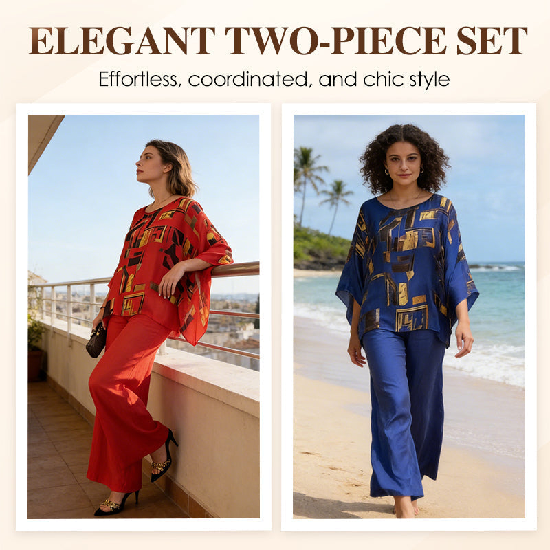 2-teiliges Set aus bedrucktem Oberteil und Hose für Damen