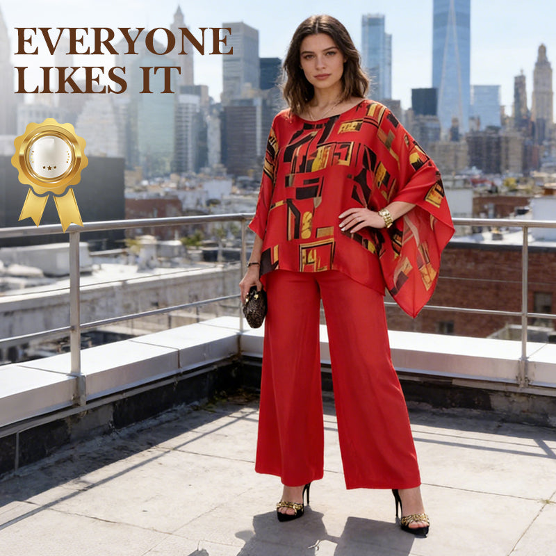 2-teiliges Set aus bedrucktem Oberteil und Hose für Damen