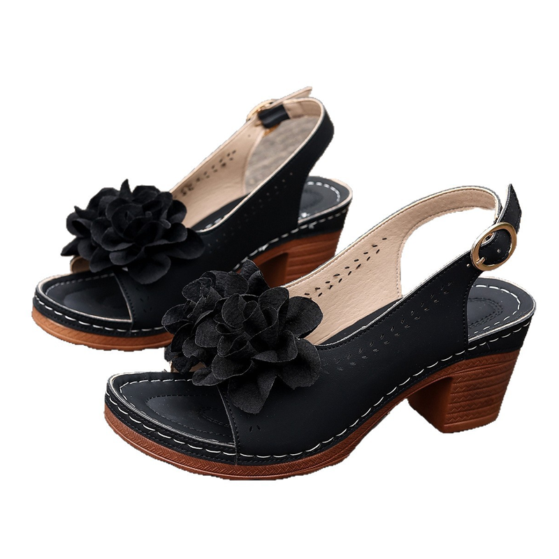 👡🌸 Sandalen mit Blockabsatz, 3D-Blumen & Offener Spitze – Elegant, Bequem & Modischer Look 👠