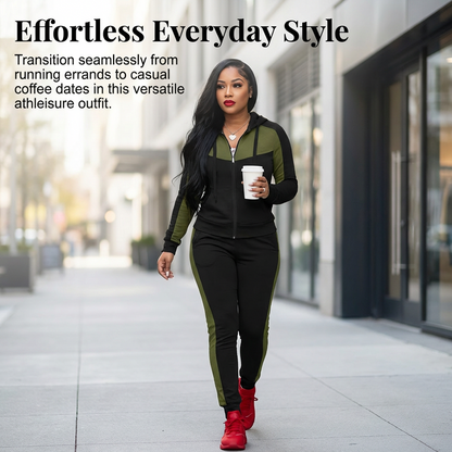 2-teiliges Color-Block-Trainingsanzug-Set für Damen