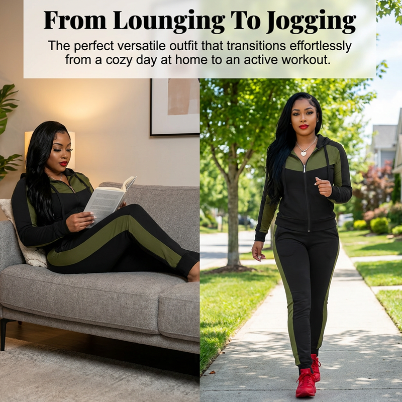 2-teiliges Color-Block-Trainingsanzug-Set für Damen