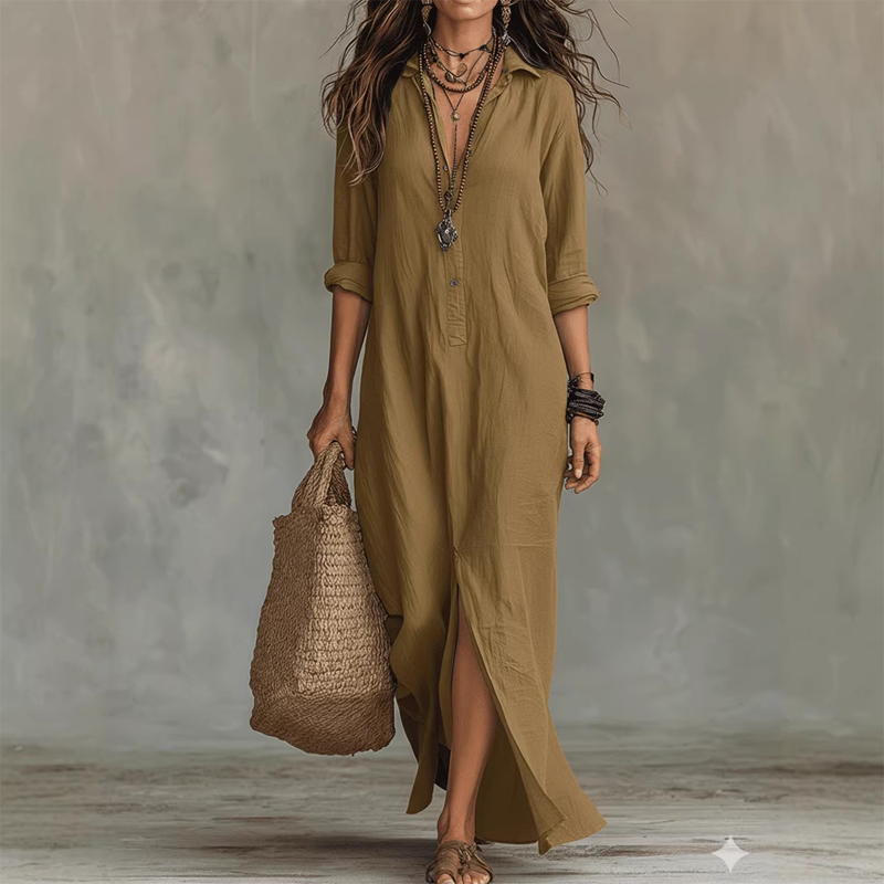 Lässiges, locker sitzendes Maxikleid mit Schlitz vorne