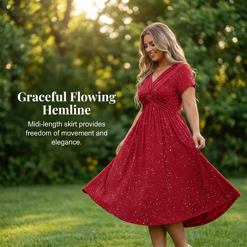 👗🌺 Elegantes Damenkleid mit V-Ausschnitt und gedrehter Vorderseite – 50% RABATT! Figurbetont, fließend & perfekt für festliche Anlässe, Hochzeiten oder Date ✨