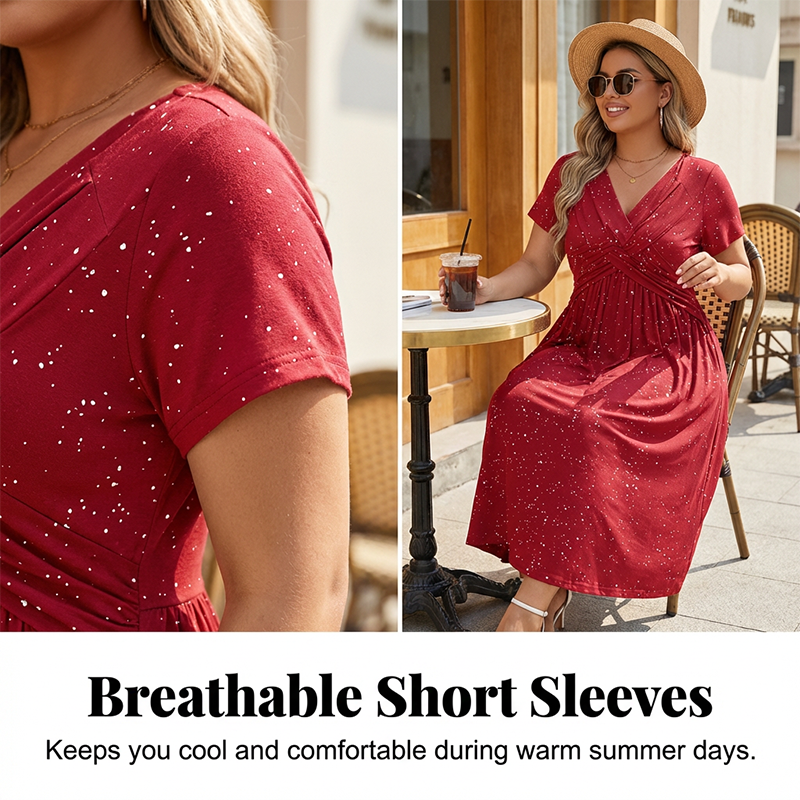 👗🌺 Elegantes Damenkleid mit V-Ausschnitt und gedrehter Vorderseite – 50% RABATT! Figurbetont, fließend & perfekt für festliche Anlässe, Hochzeiten oder Date ✨