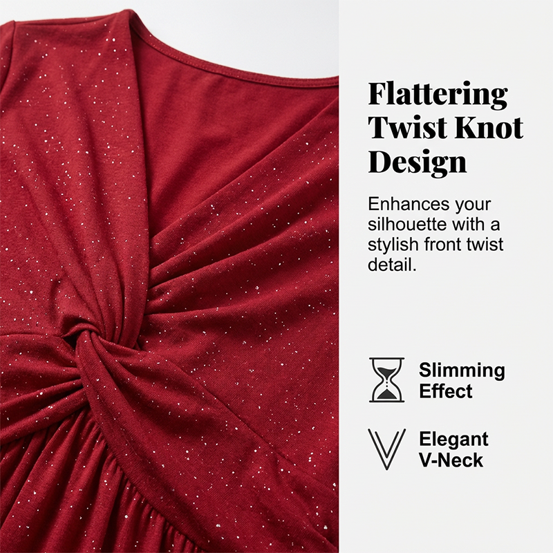 👗🌺 Elegantes Damenkleid mit V-Ausschnitt und gedrehter Vorderseite – 50% RABATT! Figurbetont, fließend & perfekt für festliche Anlässe, Hochzeiten oder Date ✨