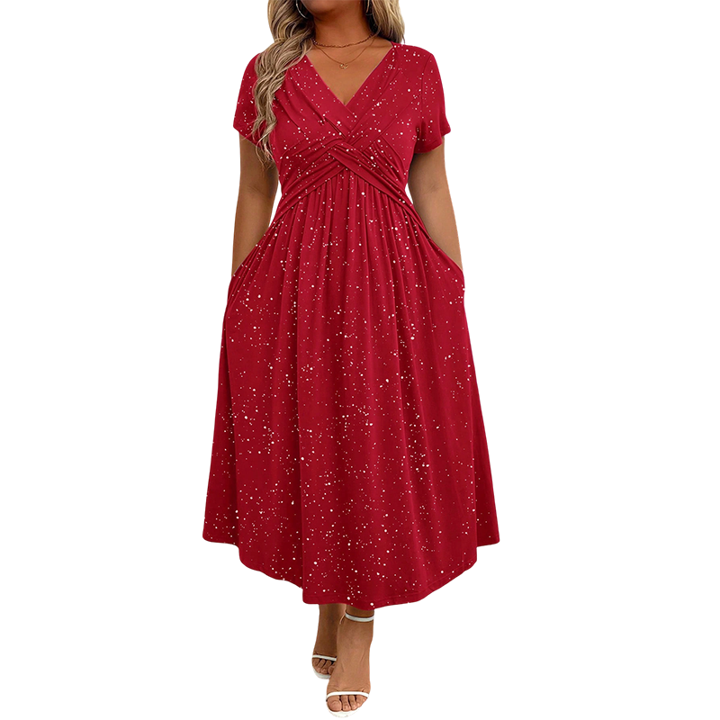 👗🌺 Elegantes Damenkleid mit V-Ausschnitt und gedrehter Vorderseite – 50% RABATT! Figurbetont, fließend & perfekt für festliche Anlässe, Hochzeiten oder Date ✨