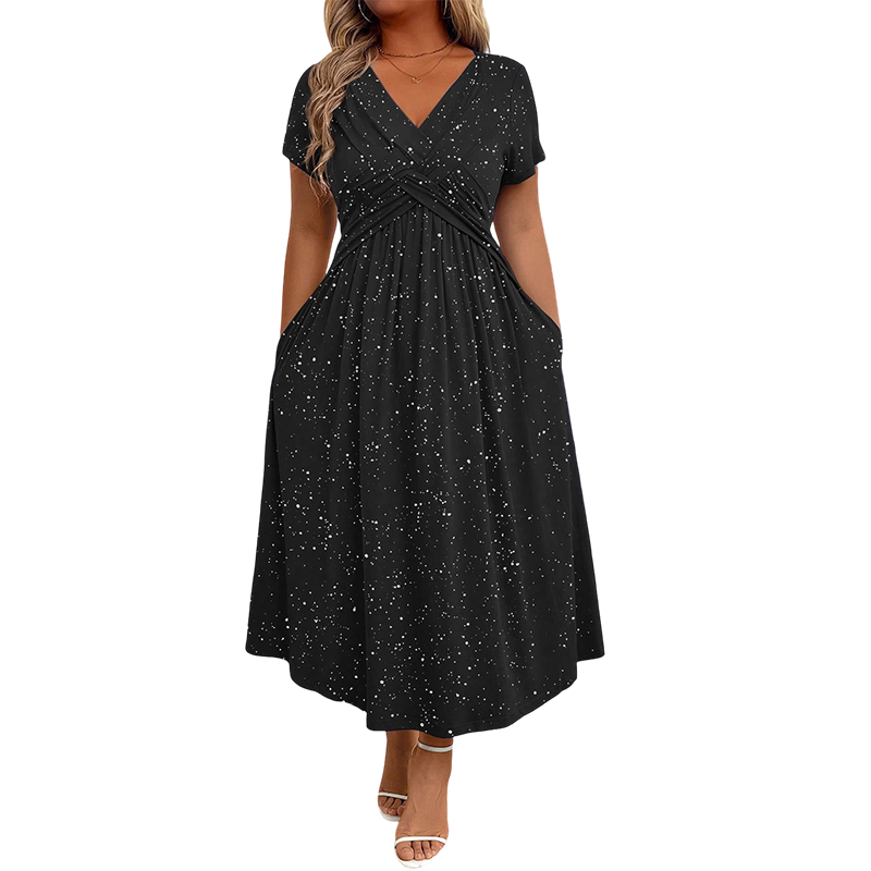 👗🌺 Elegantes Damenkleid mit V-Ausschnitt und gedrehter Vorderseite – 50% RABATT! Figurbetont, fließend & perfekt für festliche Anlässe, Hochzeiten oder Date ✨