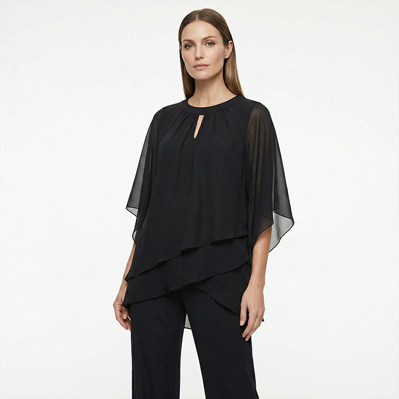 🔥Solange der Vorrat reicht 50 % Rabatt!🎉Eleganter Zweiteiler: Bluse mit asymmetrischem Saum & weite Hose