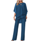 ✨ Elegantes zweiteiliges Set mit asymmetrischer mehrlagiger Bluse und weiter Hose. 🕊️
