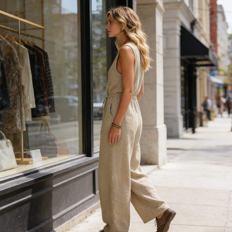 💖Ärmelloser Jumpsuit für Damen mit V-Ausschnitt und weitem Bein