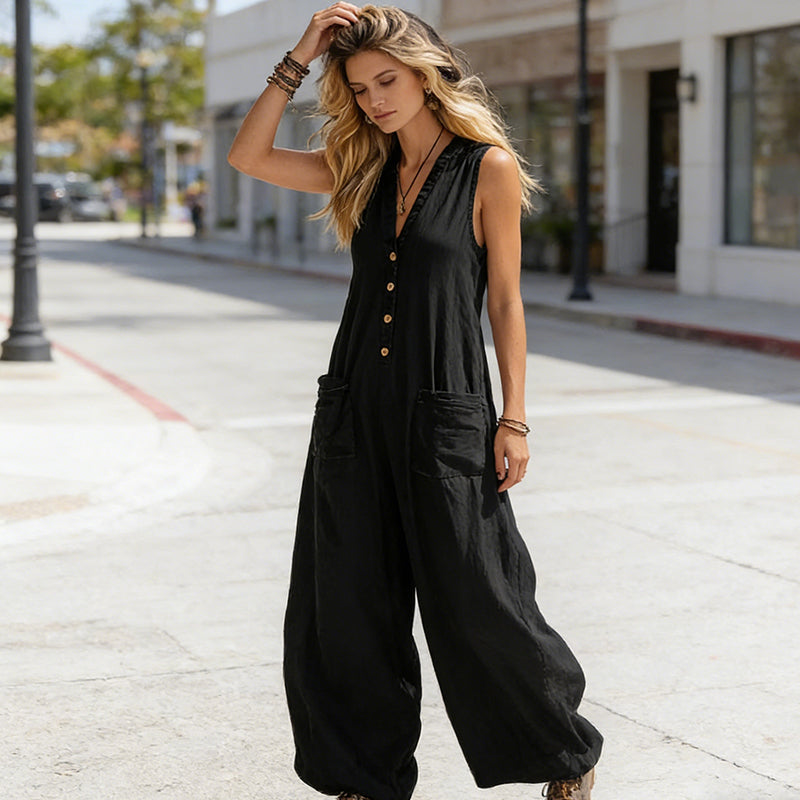 💖Ärmelloser Jumpsuit für Damen mit V-Ausschnitt und weitem Bein