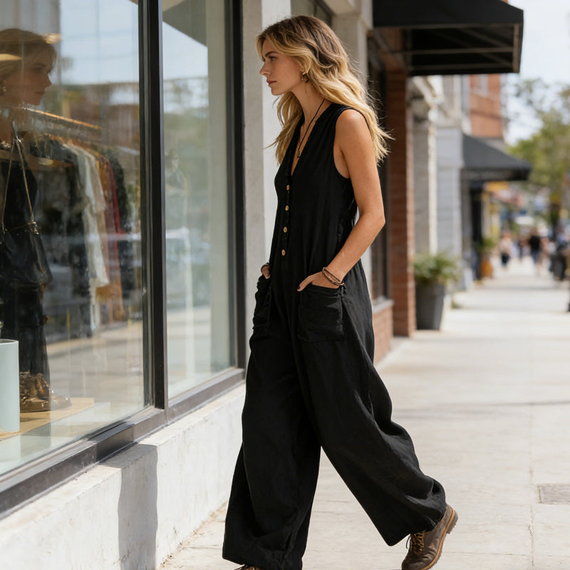 💖Ärmelloser Jumpsuit für Damen mit V-Ausschnitt und weitem Bein