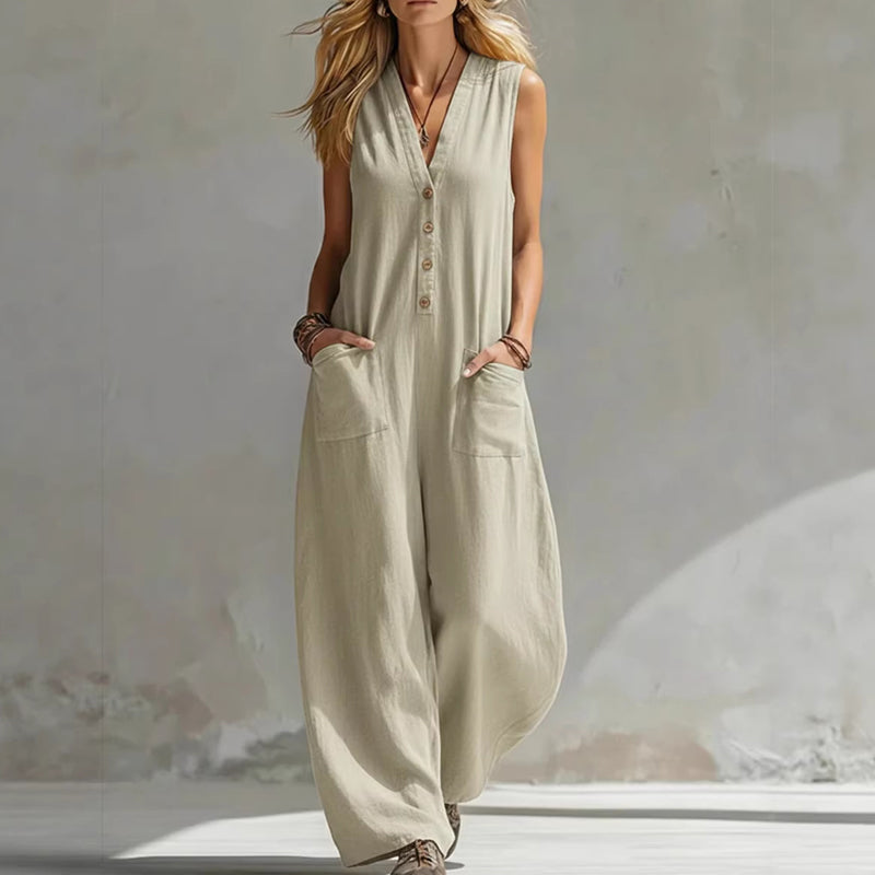 💖Ärmelloser Jumpsuit für Damen mit V-Ausschnitt und weitem Bein