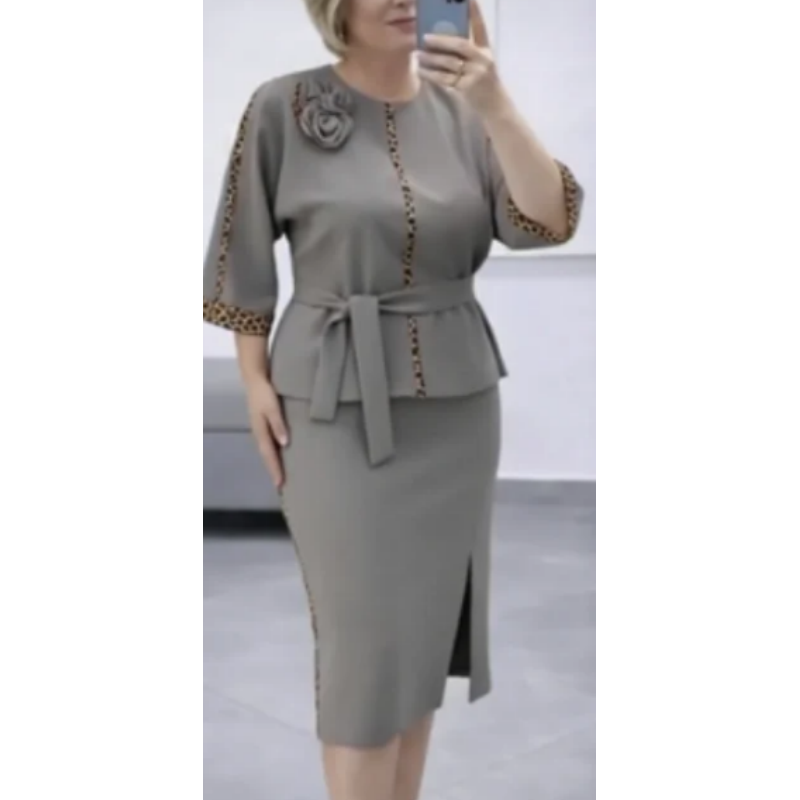 Set aus Peplum-Oberteil mit Gürtel und Bleistiftrock für Damen
