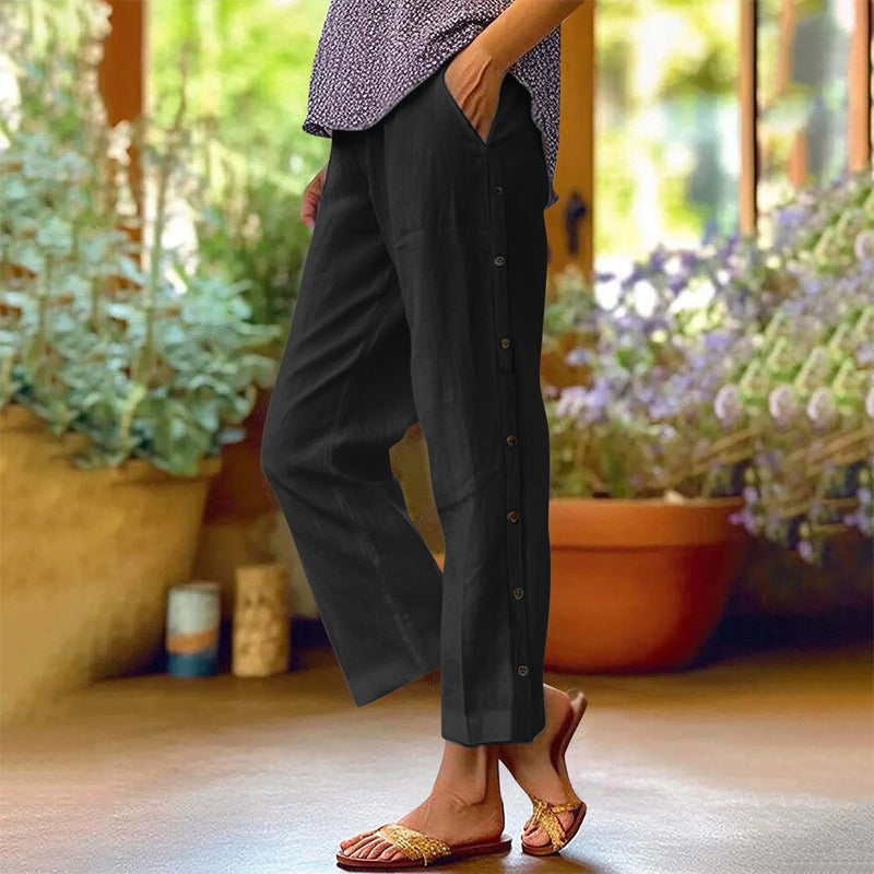 📢📢50 % Rabatt!! ⏰Lässige, einfarbige, locker sitzende Cropped-Hose mit seitlichen Knöpfen