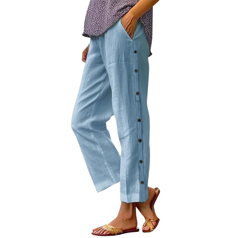 📢📢50 % Rabatt!! ⏰Lässige, einfarbige, locker sitzende Cropped-Hose mit seitlichen Knöpfen