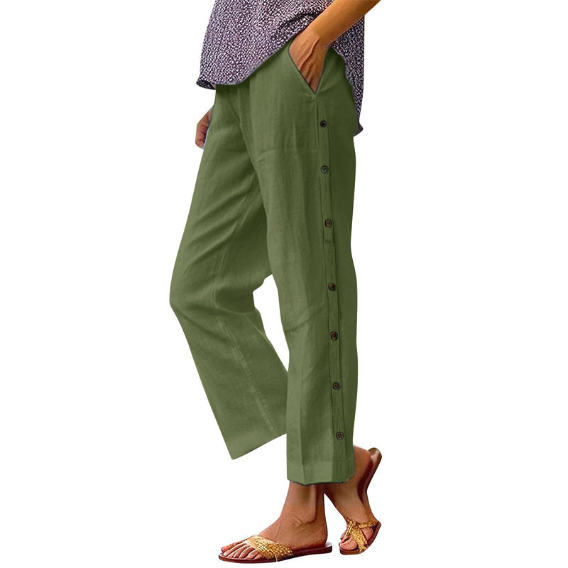 📢📢50 % Rabatt!! ⏰Lässige, einfarbige, locker sitzende Cropped-Hose mit seitlichen Knöpfen