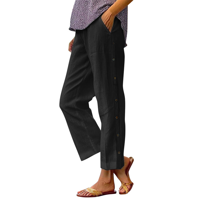📢📢50 % Rabatt!! ⏰Lässige, einfarbige, locker sitzende Cropped-Hose mit seitlichen Knöpfen