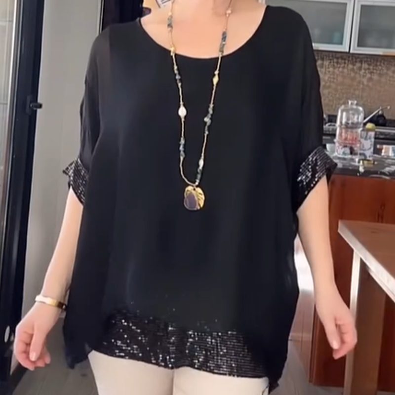 🌟 LIMITED-TIME 50% RABATT! 👕 Lässiges Damenoberteil mit Pailletten – Elegant, Weich, Loose Fit ✨