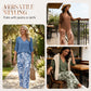 Set aus Damenbluse mit V-Ausschnitt und bedruckter Hose mit weitem Bein