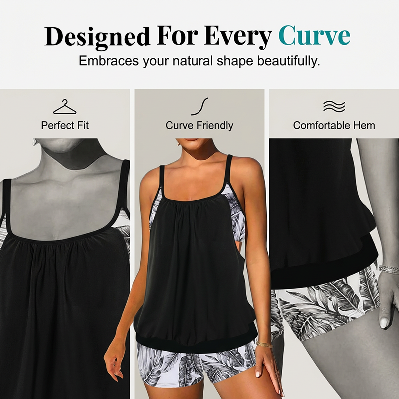 ✨ HALBER PREIS ANGEBOT👙 Damen Tankini mit Blouson-Top & Shorts 💥 bequem, modern & ideal für Strand & Pool ☀️