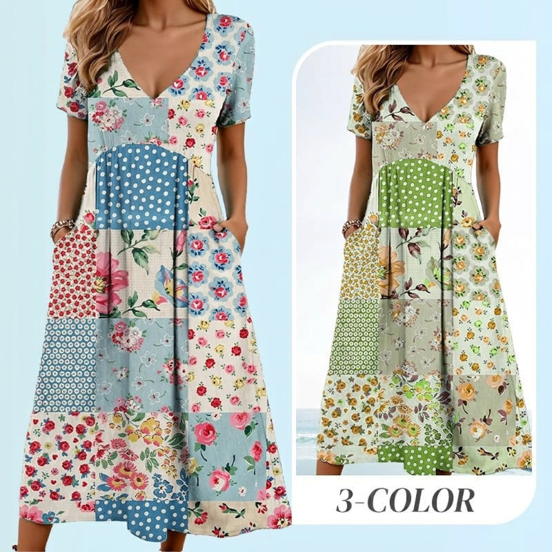 ☀️ FRÜHLINGS DEAL: -50% 🔥 Damen Kleid mit V-Neck & Print 🌸 leicht, stilvoll & perfekt für sonnige Tage 👗💫