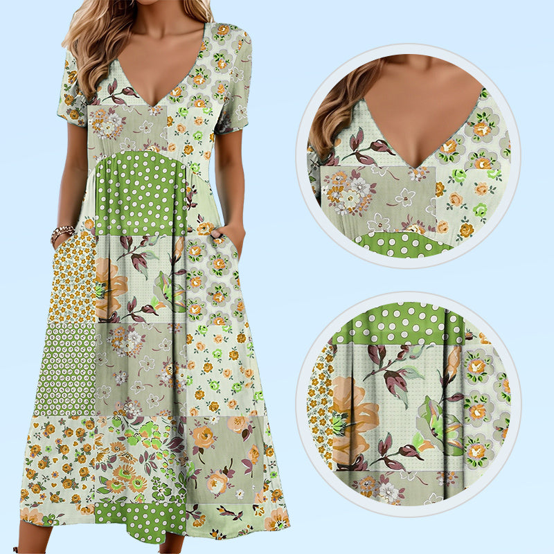 ☀️ FRÜHLINGS DEAL: -50% 🔥 Damen Kleid mit V-Neck & Print 🌸 leicht, stilvoll & perfekt für sonnige Tage 👗💫