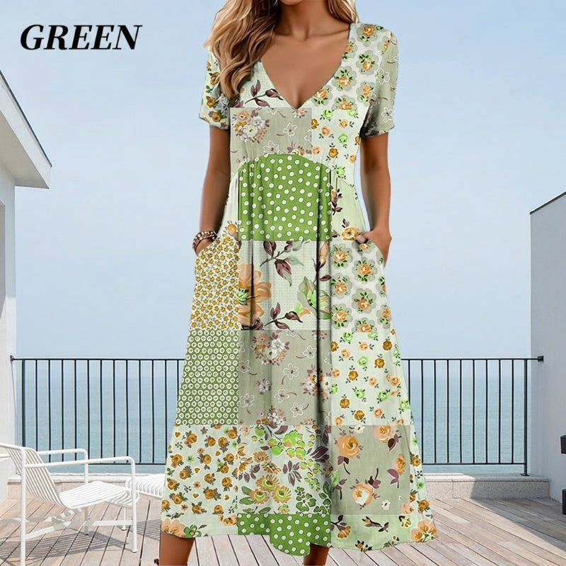 ☀️ FRÜHLINGS DEAL: -50% 🔥 Damen Kleid mit V-Neck & Print 🌸 leicht, stilvoll & perfekt für sonnige Tage 👗💫
