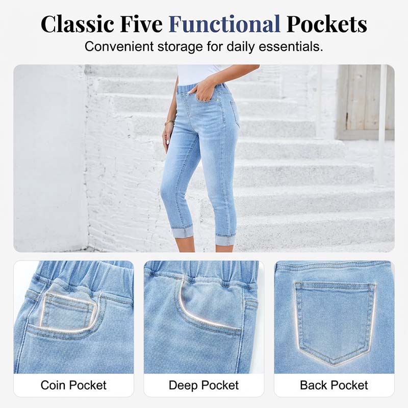 💥Neuheiten und Sonderangebote-Capri-Jeans aus Stretch-Denim für Damen zum Hineinschlüpfen