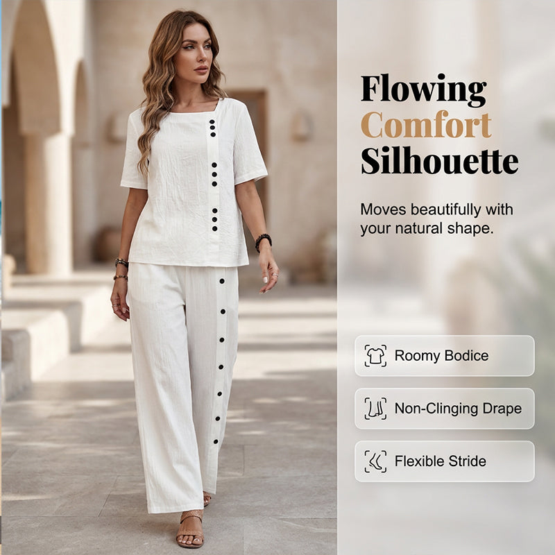 2-teiliges Set aus einem lässigen Oberteil und einer Hose mit weitem Bein für Damen