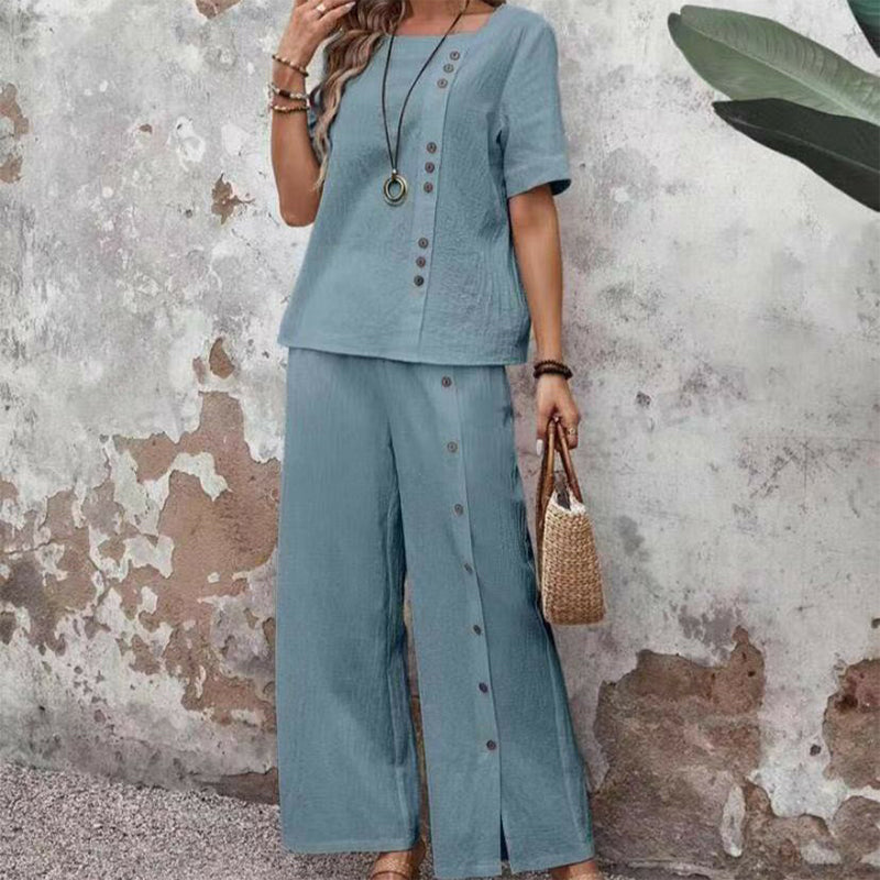 2-teiliges Set aus einem lässigen Oberteil und einer Hose mit weitem Bein für Damen