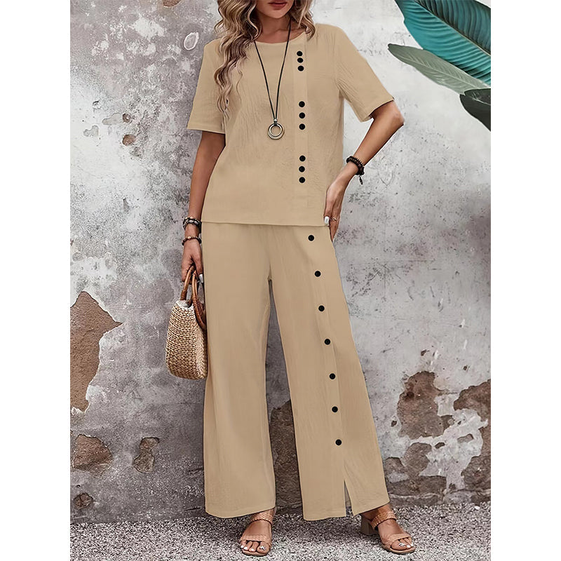 2-teiliges Set aus einem lässigen Oberteil und einer Hose mit weitem Bein für Damen