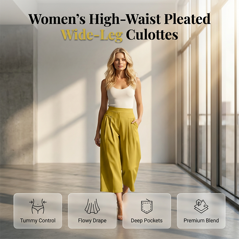 Damen-Culottes mit hohem Bund, Falten und weitem Bein