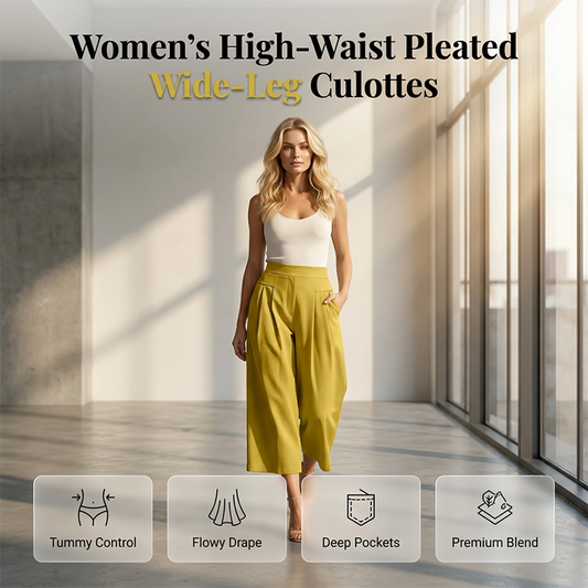 Damen-Culottes mit hohem Bund, Falten und weitem Bein