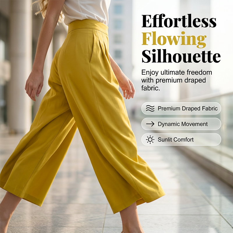 Damen-Culottes mit hohem Bund, Falten und weitem Bein