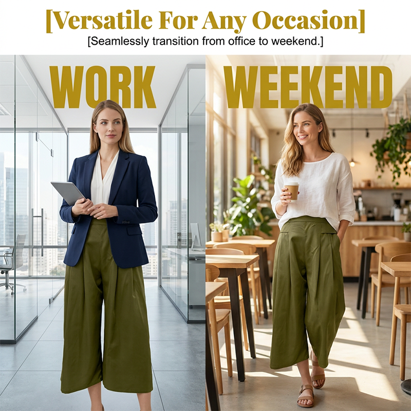 Damen-Culottes mit hohem Bund, Falten und weitem Bein
