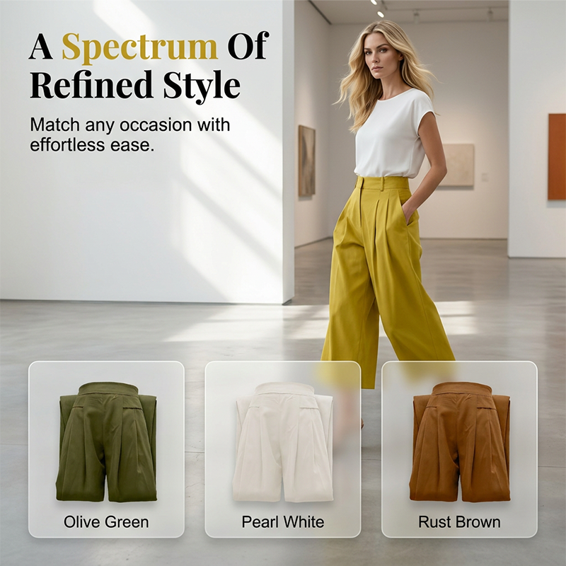 Damen-Culottes mit hohem Bund, Falten und weitem Bein