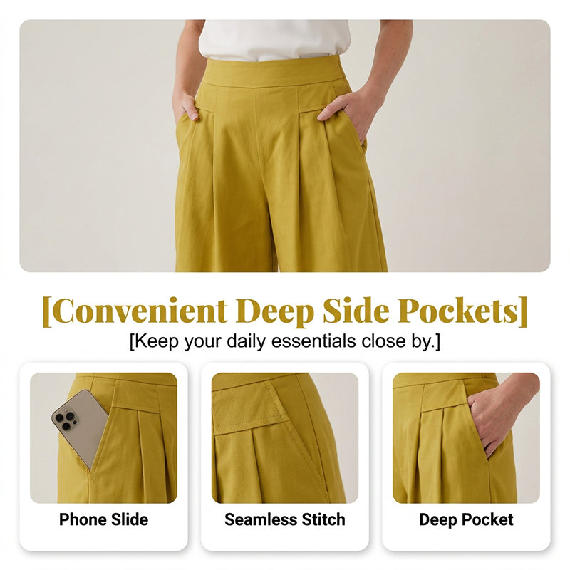 Damen-Culottes mit hohem Bund, Falten und weitem Bein