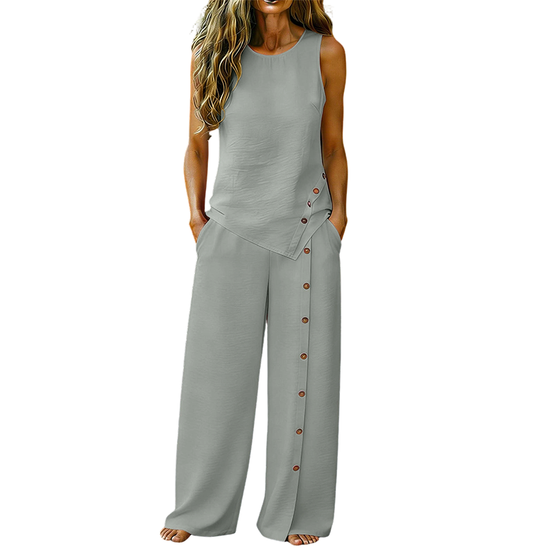 👕 NUR FÜR BEGRENZTE ZEIT: 50 % RABATT! ✨ 2-teiliges Set für Damen – ärmelloses Oberteil, Hose mit weitem Bein, 8 Farben 🌿