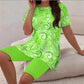 Lässiges Set aus bedrucktem Tunika-Oberteil und Shorts für Damen