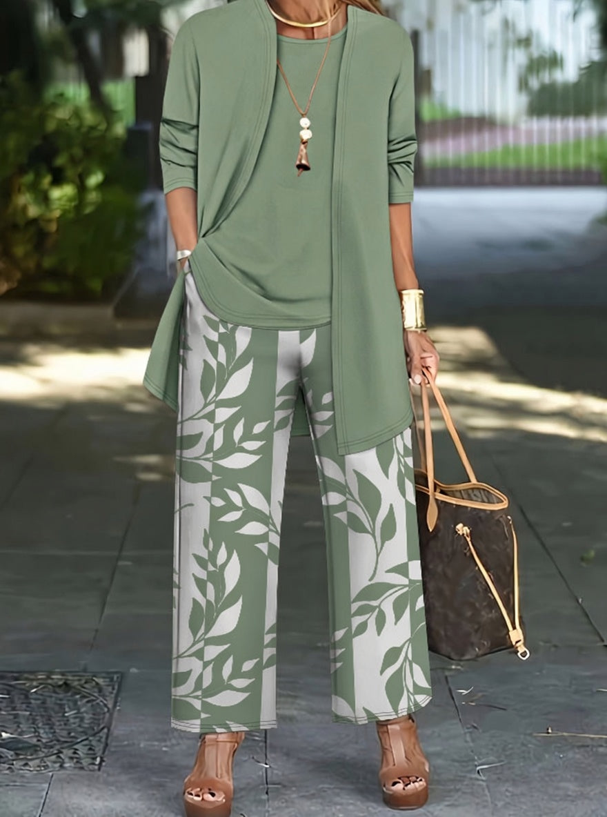 Damen Schlafanzug Set mit Blumenmuster | Langarmshirt & Hose