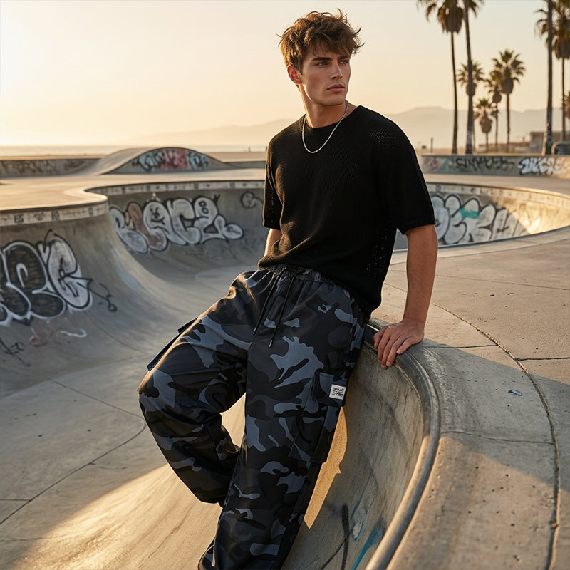 Lässige Camouflage-Hose mit Kordelzug